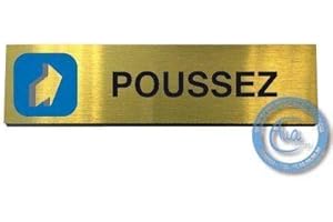 AUA SIGNALETIQUE - Plaque de porte Aluminium brossé doré Poussez 200x50 mm