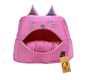 Foodie Puppies Soft & Light Weight Cat House for Kittens, Puppies and Baby Pets House Comfort Zone with Ball Toys & Removable Cushion (Baby Pink)