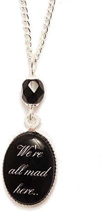 LunarraStarWomen Silver Plated We’re All Mad Here Necklace Cheshire Cat Alice in Wonderland Pendant