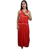 Indiatrendzs Women Hot Sexy Nightwear Nighty Solid Satin 2pc Honeymoon Sex Night Dress Set With Satin Free Size Overcoat (Red)