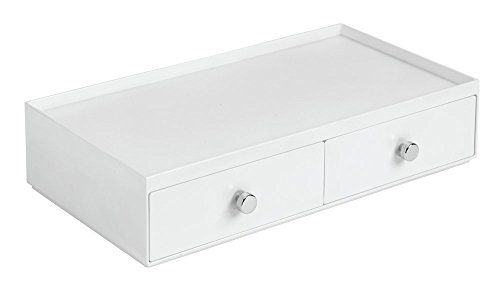 mDesign Kosmetik-Organizer Ablage für Waschtisch Schrank zum Aufbewahren von Makeup, Kosmetika – 2 breite Schubladen, Weiß - 6