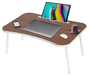 Callas Multipurpose Foldable Laptop Table with Mac Holder/Tab Holder | Table Holder Study Table, Breakfast Table, Foldable and Portable/Ergonomic & Rounded Edges/Non-Slip Legs (CA-24-Brown)