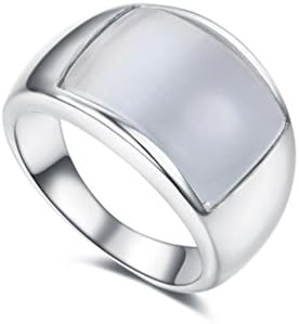RedFly White Created Opal 18ct White Gold Plated Wide Rings for Women and Men, Size U
