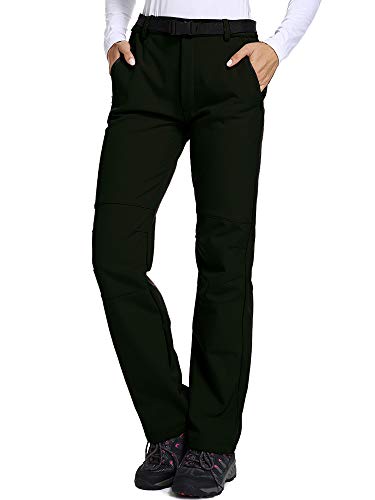 Jessie Kidden Softshell Trousers Womens Winter Fleece Lined Insulated Trousers Waterproof Hiking Pants Outdoor Camping Trouser #801 Black UK L Asia 2XL