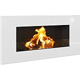 Biochimenea Delta con cristal protector 90 cm x 40 cm blanco brillante. Chimenea de bioetanol, formas modernas, llena de elegancia y calidez.