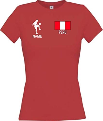 Shirtstown Lady T-Shirt Football Shirt Peru with Your Desired Name with Print - Red, L