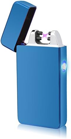 [New Release] Electric Lighter USB, LAZU-lighter Rechargeable Windproof Flameless Electronic Dual Pulse Double Arc Lighter with LED Indicator (Blue Ice)