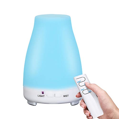 NEWKBO Difusor Aromático 200 ml, Ultrasonido, Difusor De Aceite Aromático, Humidificador De Niebla con 7 Luces LED De Colores, Apagado Automático Sin Agua