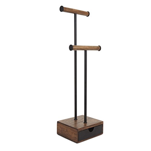 Umbra 299269-048 Pillar moderner Schmuckbaum mit Schiebefach, Schmuckaufbewahrung, Ketten-/Uhrenständer, walnuß / schwarz