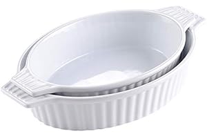 Malacasa, Serie Bake - Set di 2 piatti da forno ovali (32,4 cm e 36,8 cm), in porcellana con maniglie, ideale per lasagne, torte, antipasti, colore: bianco