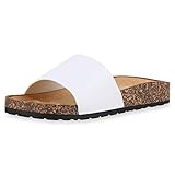  SCARPE VITA Damen Sandalen Leder-Optik Pantoletten Korkoptik Profilsohle Schuhe Flache Hausschuhe Bequeme Freizeitschuhe Sommerschuh 182460 Weiss 40
