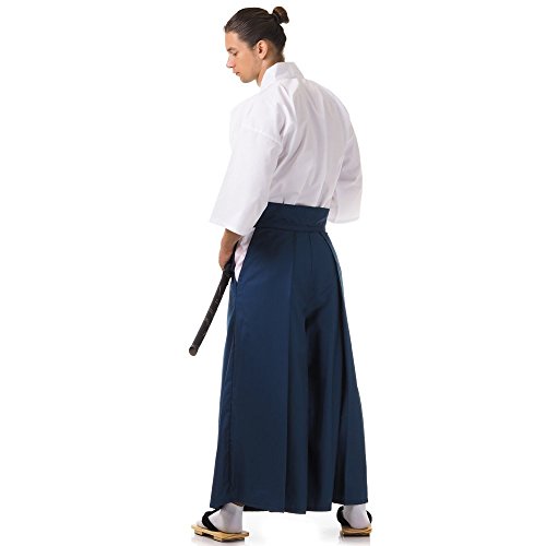 Japan Samurai Kimono Set 3 Teile Kendo Gi + Hakama + Haori Baumwolle M L XL (Blau & Weiß) - 5