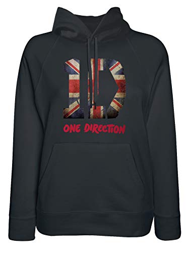 LaMAGLIERIA Felpa Donna One Direction UK Flag Texture - Felpa con Cappuccio, Large, Nero