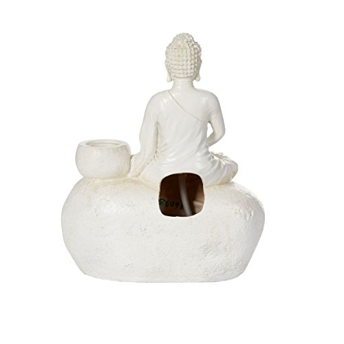 miaVILLA Zimmerbrunnen Buddha mit Teelichthalter Polyresin Weiß Höhe 38 cm - 6