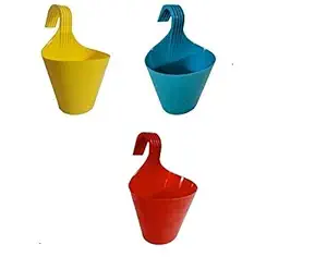 Kenvi US Hanging Planters for Plants Railing Flower Pots, Balcony Railing,(7 Inch), Set of 3 with Drainage for All House Plants, Flowers and Succulents || (Only Pot Without Flower) E-63
