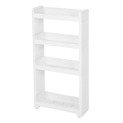 SONGMICS Tour de rangement sur roulettes Resserre de cuisine fine étagère de rangement à 4 niveaux en Plastique pour Cuisine Salle de bain Blanc 45 x 17 x 91 cm KFR10WT