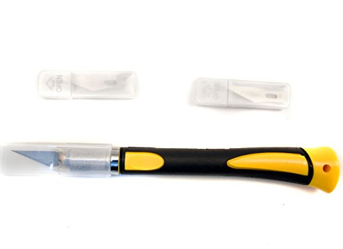HOMETOOLS.EU – Schnitzmesser Pro 12-teilig gelb/schwarz ergonomischer Soft Griff SET inklusive 11 Ersatzklingen zum Schnitzen, Basteln, Schneiden, Cutter - 4