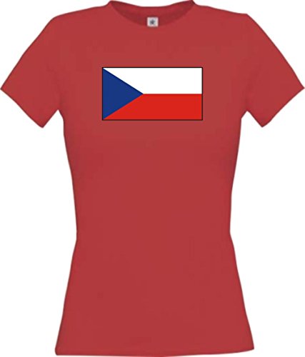 Lady T-Shirt Tschechien Czech Republic Ländershirt mit Wunschnamen und Nummer, Farbe rot, Größe XS