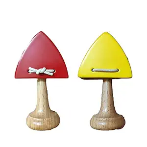 Wooden Triangle Castanet, Baby-Safe - Colourful Percussion Musical Instrument Toy for Infants and Kids (0-3 Years) - Hold and Shake