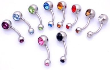 Surgical Stainless Steel 316L Pack of 10 Double Jewel Belly/Navel Bars 10mm