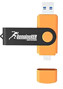 GenuineXER GXHD1 64GB Dual Flash Drive GXPM3.0 64GB Type C Pendrive with A+ BPAS Chip Type C Dual OTG 64GB Pendrive with NTFS Compatible with Smartphones / Tablets / PC Laptop / (Orange)