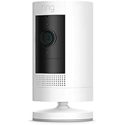 Nouvelle Ring Stick Up Cam Battery, Caméra de surveillance HD avec système audio bidirectionnel, Blanc, Fonctionne avec Alexa