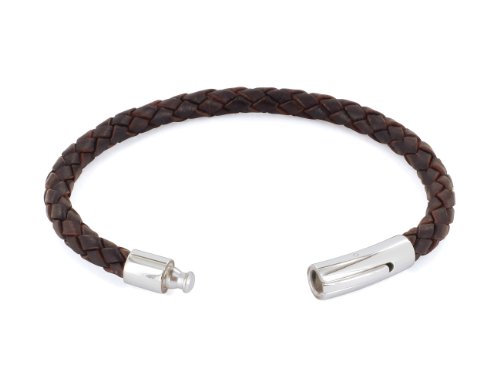 AURORIS Echtleder-Armband geflochten 5mm mit Hebeldruckverschluss aus Edelstahl Farbe: braun - 2