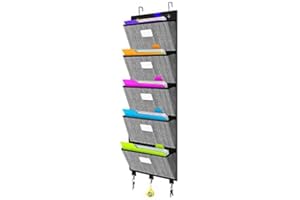 VERONLY Over The Door File Organizer-Wall Mount File Organizer for Office,Hanging File Folders with Labels and Hooks for Chart Paper, Magazine,Notebooks,Planners,5 Large Pockets (Black)