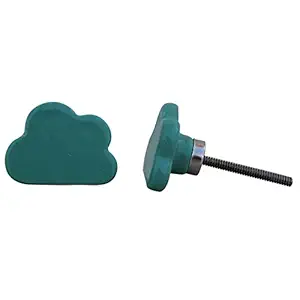 IndianShelf Handmade Ceramic Cloud Furniture Knobs Kid Dresser Pulls Wardrobe Handles(Green, 1.75 Inches)-Pack of 2,