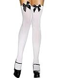 White Hold Up Stockings With Satin Bows