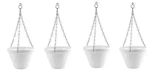Vinshra Juhi Hanging Pot, 8 Inch, White, 4 Pieces, 1 Small Pot Free