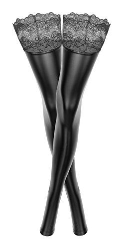 Preisvergleich Produktbild Noir Handmade Damen halterlose Strümpfe im Wetlook S-36