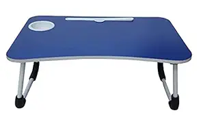 Smart Way Foldable Bed Study Table Portable Multifunction LaptopTable Lapdesk for Children Bed Foldabe Table Work Office Home with Tablet Slot & Cup Holder Bed Study Table Brown Coloured-> (Blue)