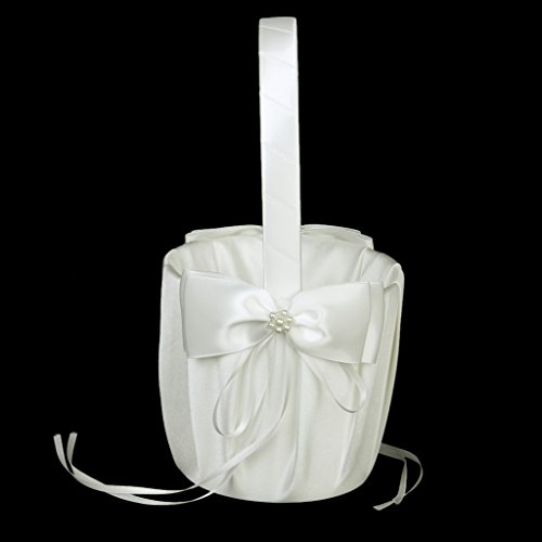 Ivory Satin Blumenkorb Blumenmädchen Streukörbchen Blumendekor für Hochzeit - 4