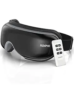 RENPHO Eye Massager with Heat and Vibration, Compression Bluetooth Music, Remote Control, Temple Eye Massage Mask Rechargeable for Relax Eye Strain, Dark Circles Eye Bag Dry Eyes Improve Sleep-Black