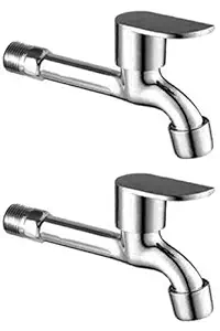 Drizzle Solo Mini Long Body Bib Cock Bathroom Tap with Foam Flow Brass Chrome Plated (standard, Silver) -2 Piece