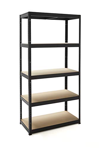 KitHome - Estanteria Almacenaje 5 Baldas, 180x90x45cm, 275Kg por Balda, Negro y MDF, MAX 5B9045275K