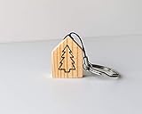  Llavero de madera con forma de casa con abeto pirograbado - Llavero personalizado de estilo rústico y minimalista
