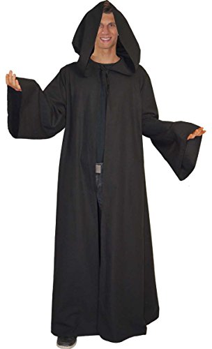 Maylynn – Umhang Mittelalter schwarz Mönch Kostüm Jedi Vampir Kutte 100% Baumwolle Gothic LARP Herren, Größe:M - 2