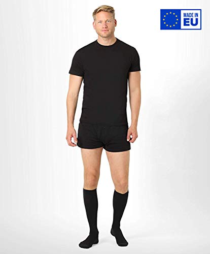 ®Befit24 Calcetines de Compresión Largos (15-21 Mmhg, 140 Denier, Clase 1) para Hombre - Ideal Medias de Compresion Altos para Varices y Circulación - [ Talla zapatos hombres: EU 44-46 (L) - Negro ]