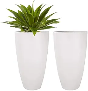 Ezzu Crafts Tall Planters Outdoor Indoor - 20 inch Modern White Flower Pots with Drainage Holes for Balcony Garden Patio Deck Color | White (Pack of 2)