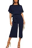 Eigenschaften: Fledermaus Kurzarm, Rundhalsausschnitt und Taillenoverall mit Gürtel; lockere Passform, hohe Taille, breite Beine, langer Hosenoverall, modisch und niedlich für moderne Damen für einfachen und bequemen Tragestil;