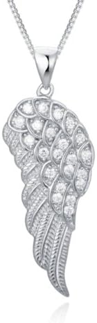 Tikiville Sterling Silver Delicate Angel's Feather Wing Cubic Zirconia Pendant Necklace With 18 Inch Silver Box Chain-Size(cm):3.6X1.4X0.1 -Color:White