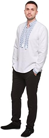 Embroidered shirt mens white. Vyshyvanka. Ukrainian embroidery. Shirts for men (M)