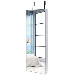 Nicetree Armoire à Bijoux Mural avec Miroir Plein sans Cadre, Armoire de Rangement accrochée à la Porte, Blanc