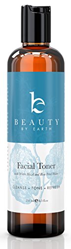 Beauty By Earth Best Hydrating Facial Toner 100% Natural Ingredients Include Organic Witch Hazel, Rose Water, Aloe Vera And Cucumber - Reduce Puffiness, Inflammation, Redness And Pore Size & Alcohol Free Makeup Remover - 251ml