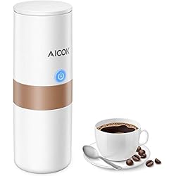 AICOK Machine Expresso Portable, Machine à Café Krups et Cafetière à Filtre 2 en 1, Cafetière Expresso de Voyage avec Pression 15 Bar pour la Maison Camping Voyage Voiture Bureau - Blanc