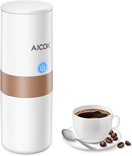 AICOK Machine Expresso Portable, Machine à Café Krups et Cafetière à Filtre 2 en 1, Cafetière Expresso de Voyage avec Pression 15 Bar pour la Maison Camping Voyage Voiture Bureau - Blanc