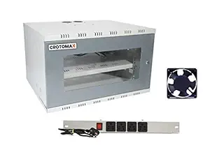 Crotomak 6U DVR, CCTV, NVR, Server, Network Rack with 4 Power Socket and AC Axial Cooling Fan -Transparent Glass Door, Metal Cabinet Box Wall mount (Size 6: 45 X 55 X 35 cm)