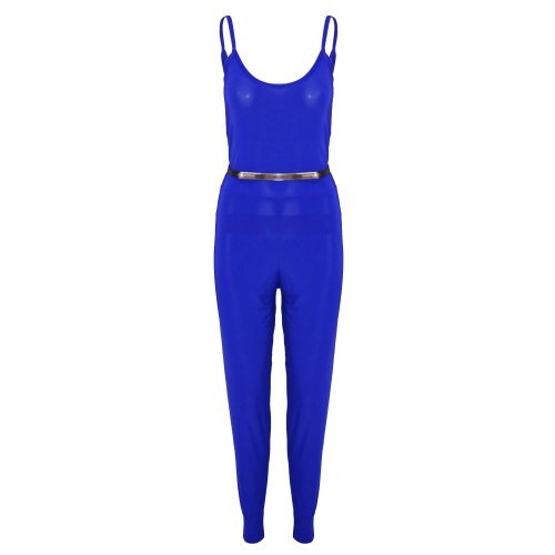 Be Jealous Women's Thin Strap Gold Belt Celebrity All In One Cami Playsuit Jumpsuit Royal Blue - Camisole Strappy Vest Plus Size UK 16/18